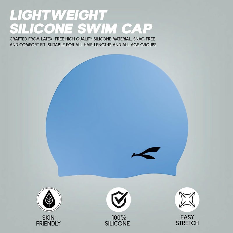KONEX Waterproof Silicone Swimming Cap for Men & Women | Stretchable & Quick-Dry | Prevents Hair Pull & Chemical Damage | Ideal for Children & Adult (Blue) - Image 2
