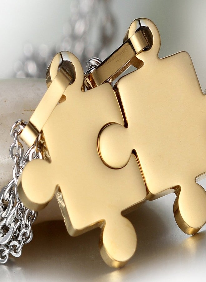 Cupimatch 2 Pieces Stainless Steel Puzzle Matching Pendant Couple Necklace Set with 18" & 22" Chain (Gold) - Image 2