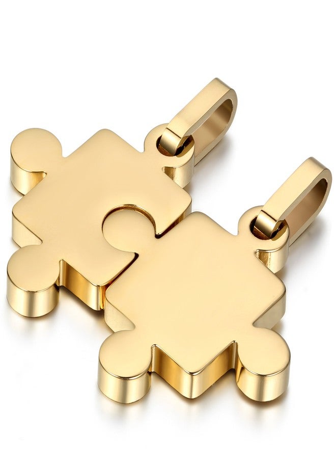 Cupimatch 2 Pieces Stainless Steel Puzzle Matching Pendant Couple Necklace Set with 18" & 22" Chain (Gold) - Image 1