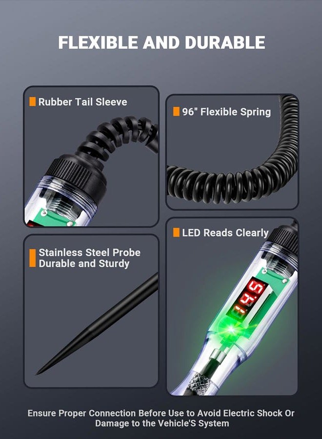 FEAOXYO Automotive Test Light with 3-48V LED Digital Display, Circuit Tester Automotive with Voltmeter and Dual Color Polarity Indicator Light, Electrical Voltage Test Pen with Sharp Stainless Probe - Image 5