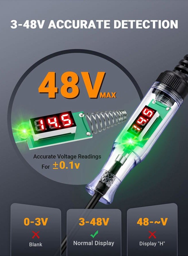 FEAOXYO Automotive Test Light with 3-48V LED Digital Display, Circuit Tester Automotive with Voltmeter and Dual Color Polarity Indicator Light, Electrical Voltage Test Pen with Sharp Stainless Probe - Image 2