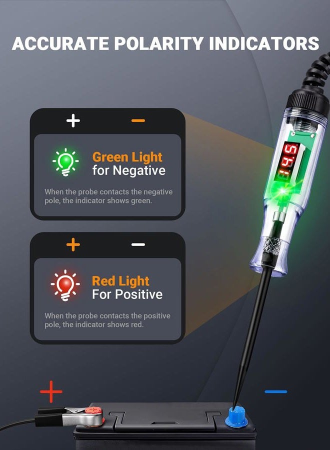 FEAOXYO Automotive Test Light with 3-48V LED Digital Display, Circuit Tester Automotive with Voltmeter and Dual Color Polarity Indicator Light, Electrical Voltage Test Pen with Sharp Stainless Probe - Image 3
