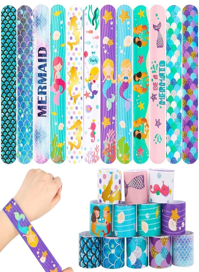 STORE 2508 Pack of 12 Mermaid Theme Slap Bracelets Bands Mermaid Slap Bands for Kids Birthday Party Return Gifts for Boys Girls (Pack of 12) - Image 1