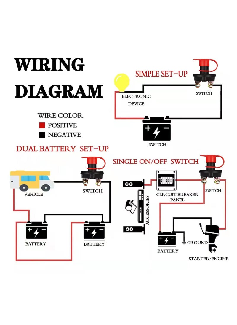 SYOSI Battery Disconnect Switch, 12V 24V Battery Isolator Cut Off Power Kill Switch for Marine Car Boat RV ATV Auto Truck Vehicle, On Off Battery Master Switch with Waterproof Key and Cover, 2PCS  - Image 4
