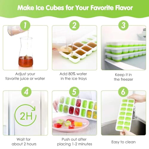 Solitude 4 Pcs Silicone Pop Up Square Ice Cube Trays with 56 Cavities for Freezer with Lid Easy Release Flexible Bottom, StackableTray, 100% BPA Free, Food Grade for Freezer, Cocktail - Image 3