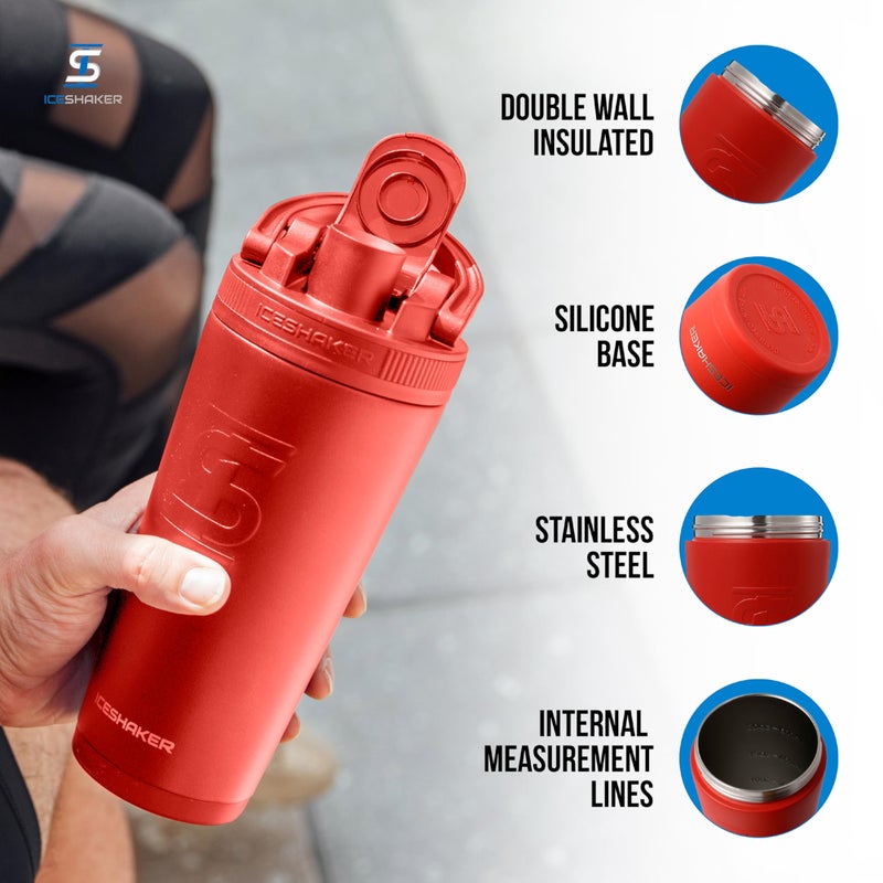 Ice Shaker Insulated Stainless Steel Shaker Bottle | 26oz, Red Color Rush | Cold for 30+ Hours | Insulated Cup with Twist-on Agitator | Odor-Free Bottle for Protein Shakes, Water, Smoothies, Cocktails - Image 2