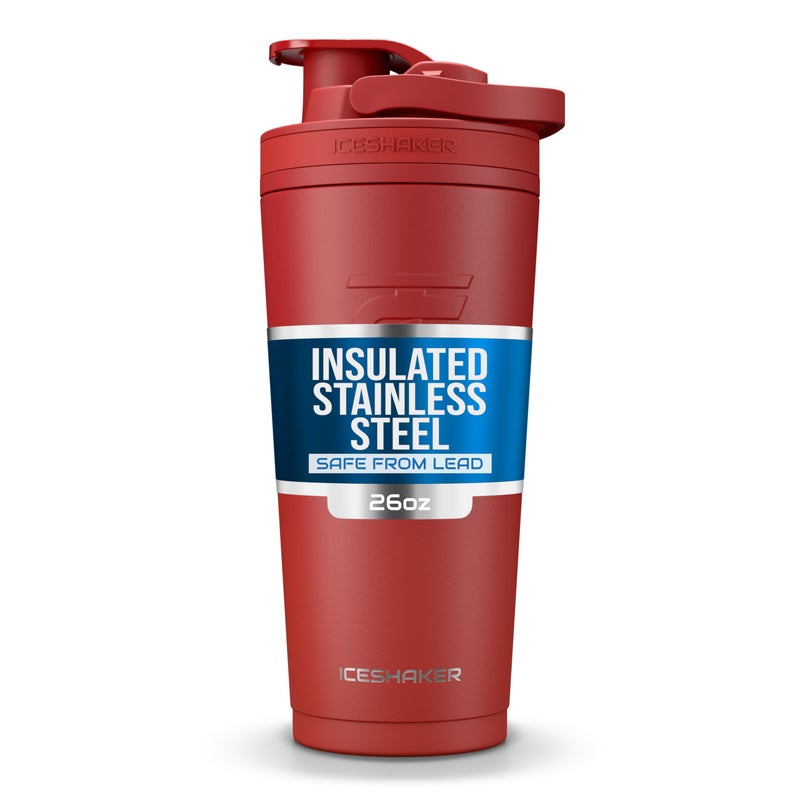 Ice Shaker Insulated Stainless Steel Shaker Bottle | 26oz, Red Color Rush | Cold for 30+ Hours | Insulated Cup with Twist-on Agitator | Odor-Free Bottle for Protein Shakes, Water, Smoothies, Cocktails - Image 1