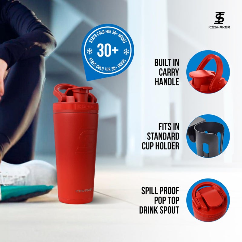Ice Shaker Insulated Stainless Steel Shaker Bottle | 26oz, Red Color Rush | Cold for 30+ Hours | Insulated Cup with Twist-on Agitator | Odor-Free Bottle for Protein Shakes, Water, Smoothies, Cocktails - Image 3