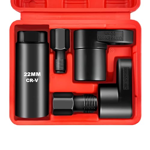 WETT Oxygen Sensor Socket Set 5Piece Offset O2 Sensor Wrench Removal Tool and Thread Chaser Tool Kit 38 12 Drive 22mm 78 Automotive Oxygen Sensor Sockets - Image 1