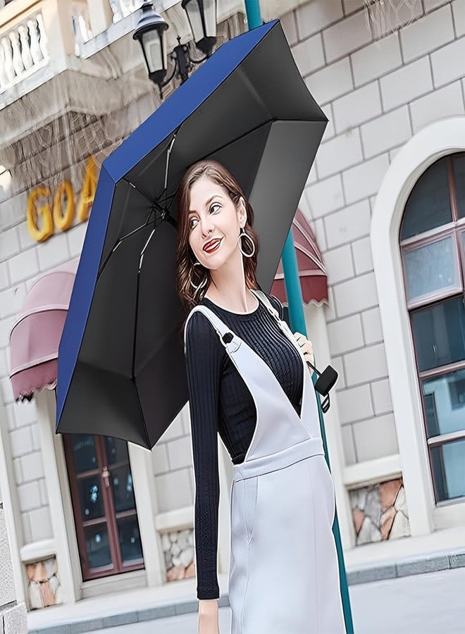 Aseenaa Travel Mini Folding Compact UV Umbrella with Case, Manual Open 6 Ribs Lightweight Portable, Small Sun & Rain Pocket Umbrella for Girls and Women- Use in Rain & Summer (Navy Blue) - Image 3