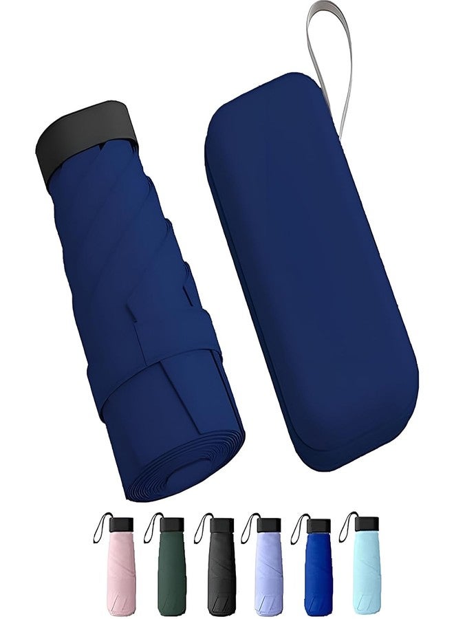 Aseenaa Travel Mini Folding Compact UV Umbrella with Case, Manual Open 6 Ribs Lightweight Portable, Small Sun & Rain Pocket Umbrella for Girls and Women- Use in Rain & Summer (Navy Blue) - Image 1