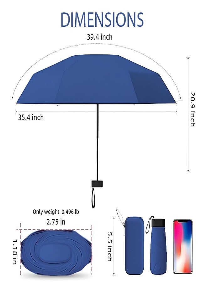 Aseenaa Travel Mini Folding Compact UV Umbrella with Case, Manual Open 6 Ribs Lightweight Portable, Small Sun & Rain Pocket Umbrella for Girls and Women- Use in Rain & Summer (Navy Blue) - Image 5