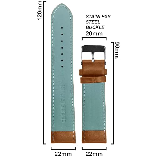 DBLACK ‘’ZEUS’’ Genuine Leather Watch Strap, Minimalist Design Watch Belt // For 18mm, 20mm, 22mm, or 24mm Full-Padded Watch Band (Choose Your Size & Color) (Tan, 22mm) - Image 2