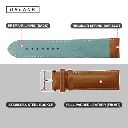 DBLACK ‘’ZEUS’’ Genuine Leather Watch Strap, Minimalist Design Watch Belt // For 18mm, 20mm, 22mm, or 24mm Full-Padded Watch Band (Choose Your Size & Color) (Tan, 22mm) - Image 3