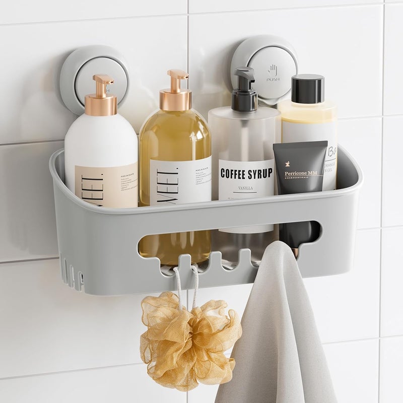 Taili Shower Caddy Suction Cup, Heavy Duty Bathroom Organizer, Removable Shelves for Inside Shower, Shampoo, Waterproof Suction Plastic Storage for Bathroom Accessories Holder, Gray - Image 1