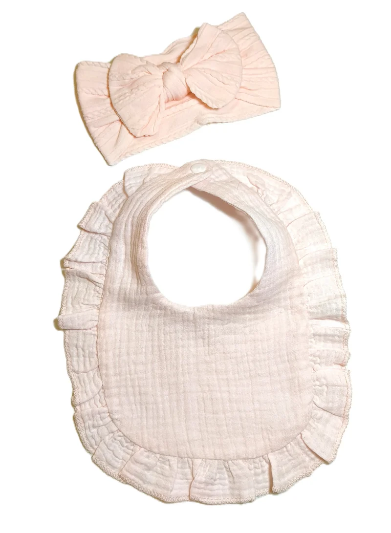 babyqlo Cute Pink Baby Bib Headband Set
