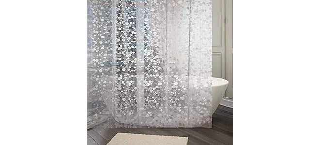 Clairs PVC Leaf Stone Waterproof Shower Curtain | Bathroom Curtain | Transparent | (Pack of 1, 4.5x12 Feet) - Image 1