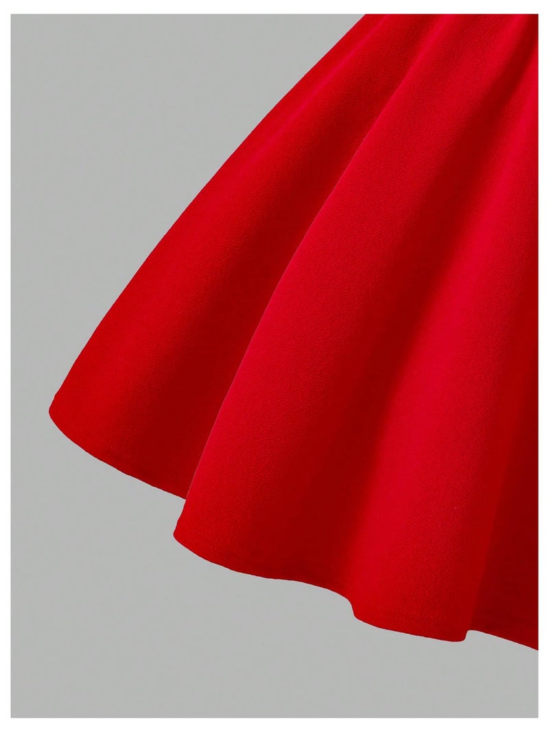 WDIRARA Girl's Bow Sleeveless A Line Mini Dress Ruched Ruffle Swing Cami Dresses Red 11Y - Image 4