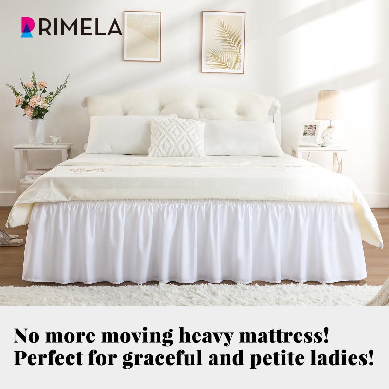 RIMELA White Bed Skirt Queen Size 15 Inch Drop, Elastic Bed Skirting for Adjustable Bed Base & Frame, Bedding Dust Ruffle Easy to Install, Wrap Around Bedskirt, Room Decoration - Image 3