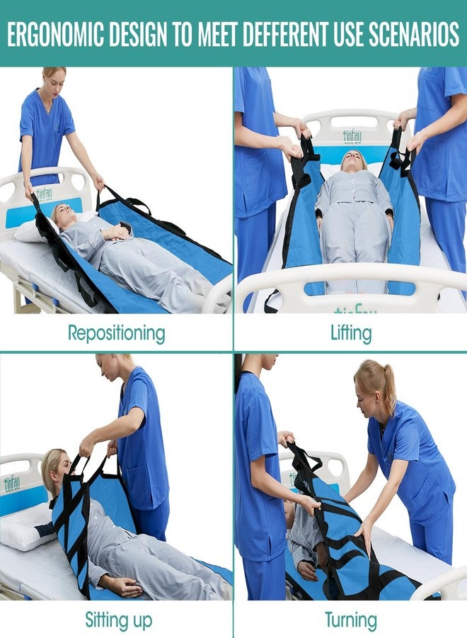TINFAU Bed Positioning Pad with Reinforced Handle 70" X 40" Multipurpose Waterproof Transfer Sheet for Turning Lifting & Sliding Reusable Washable Patient Positioning Sheet for Bedridden Caregiver Light Blue - Image 2