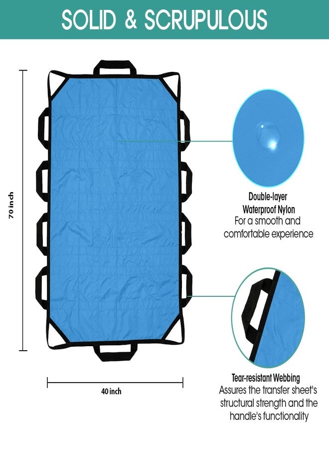 TINFAU Bed Positioning Pad with Reinforced Handle 70" X 40" Multipurpose Waterproof Transfer Sheet for Turning Lifting & Sliding Reusable Washable Patient Positioning Sheet for Bedridden Caregiver Light Blue - Image 3
