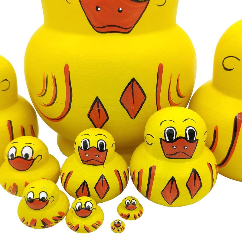 Moonmo 10pcs Animal Pattern Wooden Nesting Toys Russian Nesting Dolls Matryoshka Stacking Dolls (Duck) - Image 5