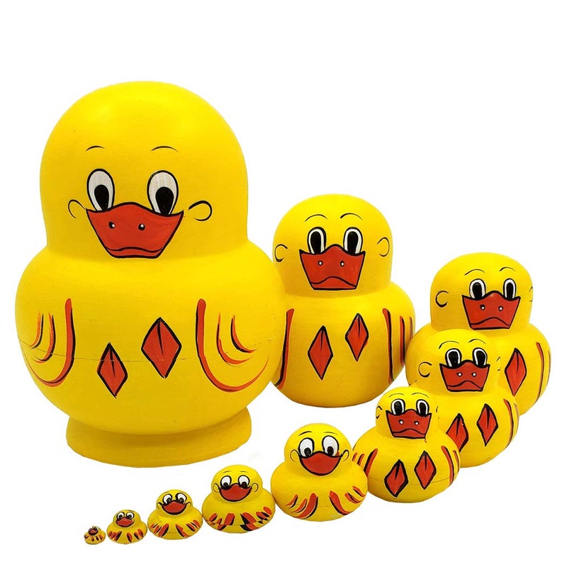 Moonmo 10pcs Animal Pattern Wooden Nesting Toys Russian Nesting Dolls Matryoshka Stacking Dolls (Duck) - Image 1