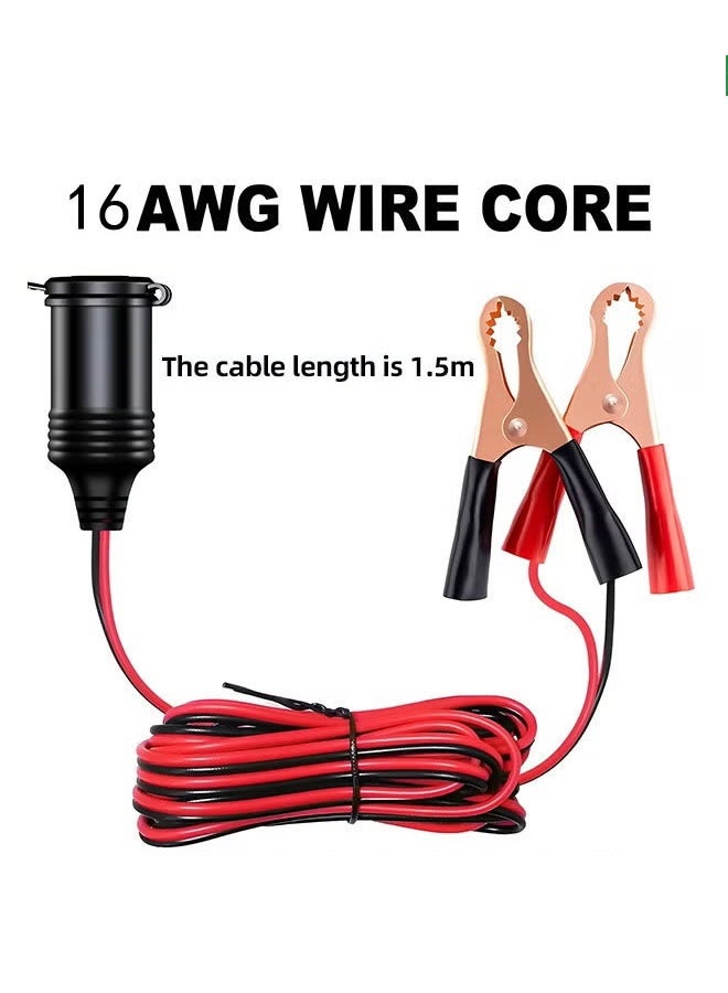 16AWG 10A 12V 24V Car Cigarette Lighter Socket to Battery Alligator Crocodile Clips Connector,Car Battery Clamp-on Extension Charge Cable,Extension Cord Eyelet Terminal with Battery Clamp(1.5M) - Image 2
