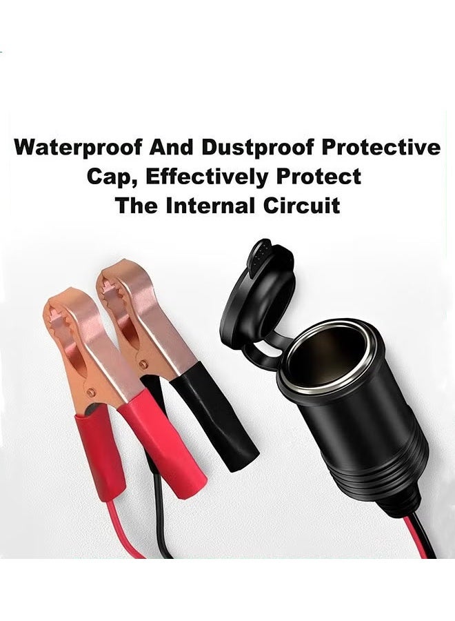 16AWG 10A 12V 24V Car Cigarette Lighter Socket to Battery Alligator Crocodile Clips Connector,Car Battery Clamp-on Extension Charge Cable,Extension Cord Eyelet Terminal with Battery Clamp(1.5M) - Image 4