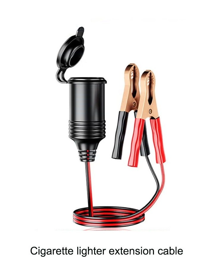 16AWG 10A 12V 24V Car Cigarette Lighter Socket to Battery Alligator Crocodile Clips Connector,Car Battery Clamp-on Extension Charge Cable,Extension Cord Eyelet Terminal with Battery Clamp(1.5M) - Image 1