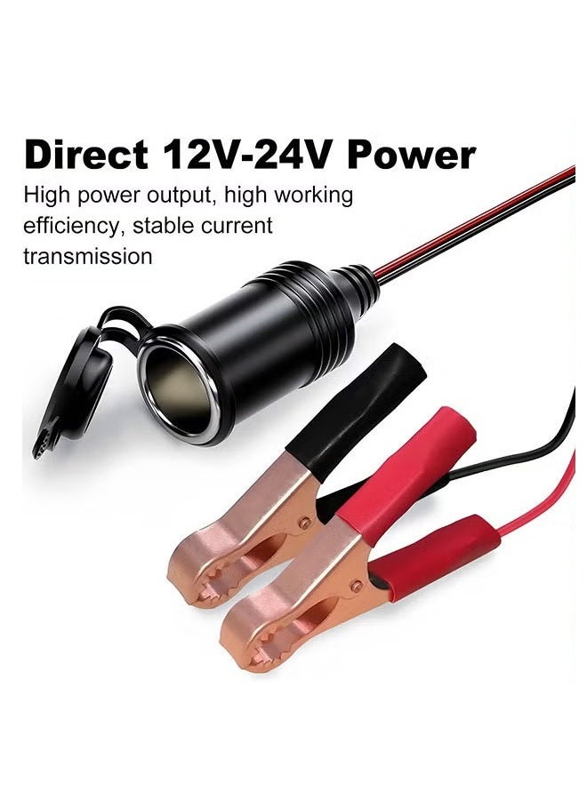 16AWG 10A 12V 24V Car Cigarette Lighter Socket to Battery Alligator Crocodile Clips Connector,Car Battery Clamp-on Extension Charge Cable,Extension Cord Eyelet Terminal with Battery Clamp(1.5M) - Image 3
