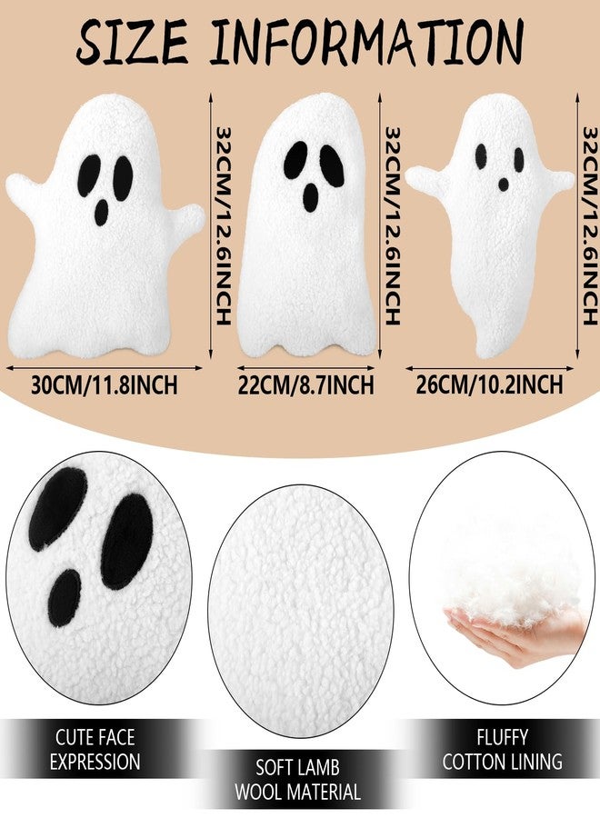 Soaoo 3 Pcs Halloween Pillows 12.6'' x 9.45'' Decorative Spooky Pillows for Sofa White Throw Pillows Decorative Plush Sofa Ghost Cushion for Indoors Home Outdoor Couch Kids - Image 3