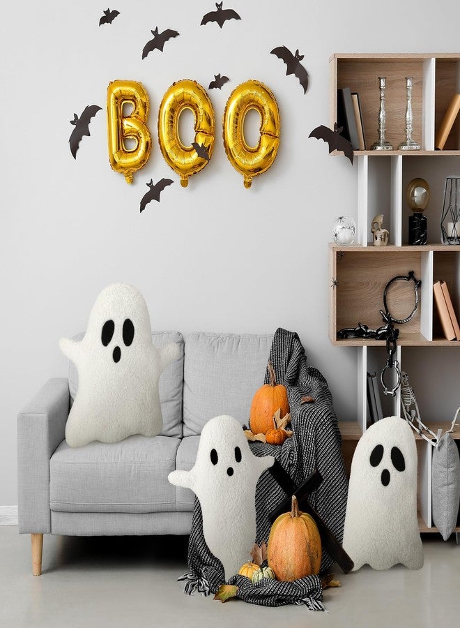 Soaoo 3 Pcs Halloween Pillows 12.6'' x 9.45'' Decorative Spooky Pillows for Sofa White Throw Pillows Decorative Plush Sofa Ghost Cushion for Indoors Home Outdoor Couch Kids - Image 4