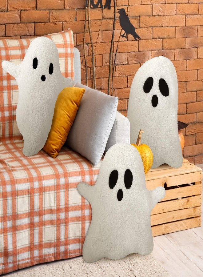 Soaoo 3 Pcs Halloween Pillows 12.6'' x 9.45'' Decorative Spooky Pillows for Sofa White Throw Pillows Decorative Plush Sofa Ghost Cushion for Indoors Home Outdoor Couch Kids - Image 2