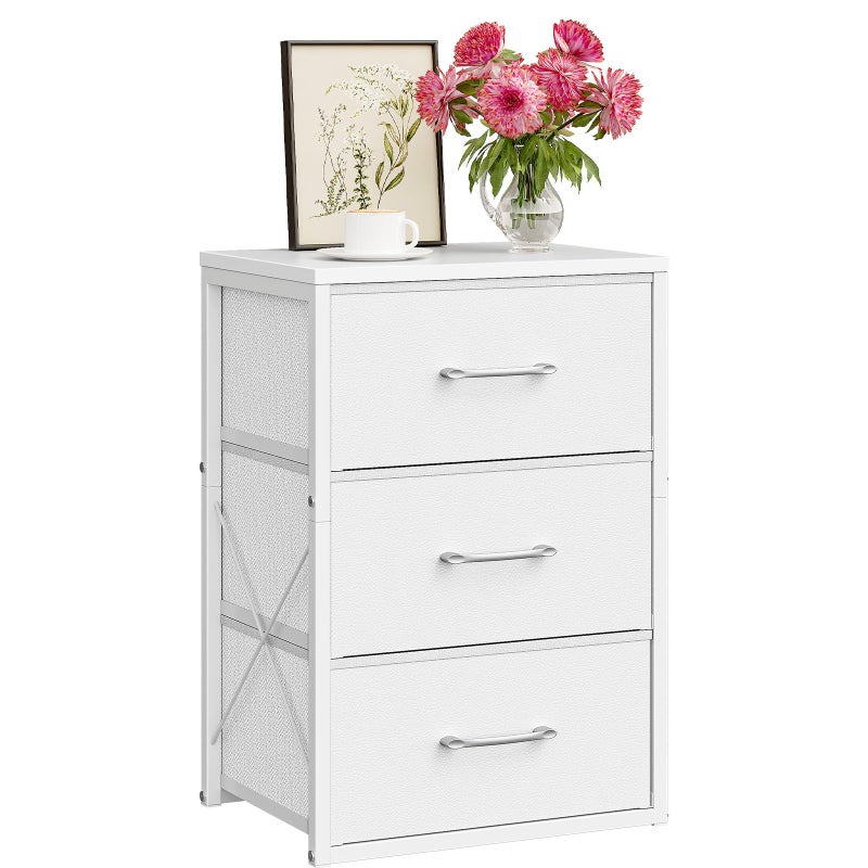 CHOEZON Stackable Storage Drawers for Closet, 3 Drawer Dresser with Wooden Top, Fabric Clothes Organizers with Metal Handles, Closet Organizer with 3 Drawers for Bedroom, Living Room, White TCW31WB - Image 1