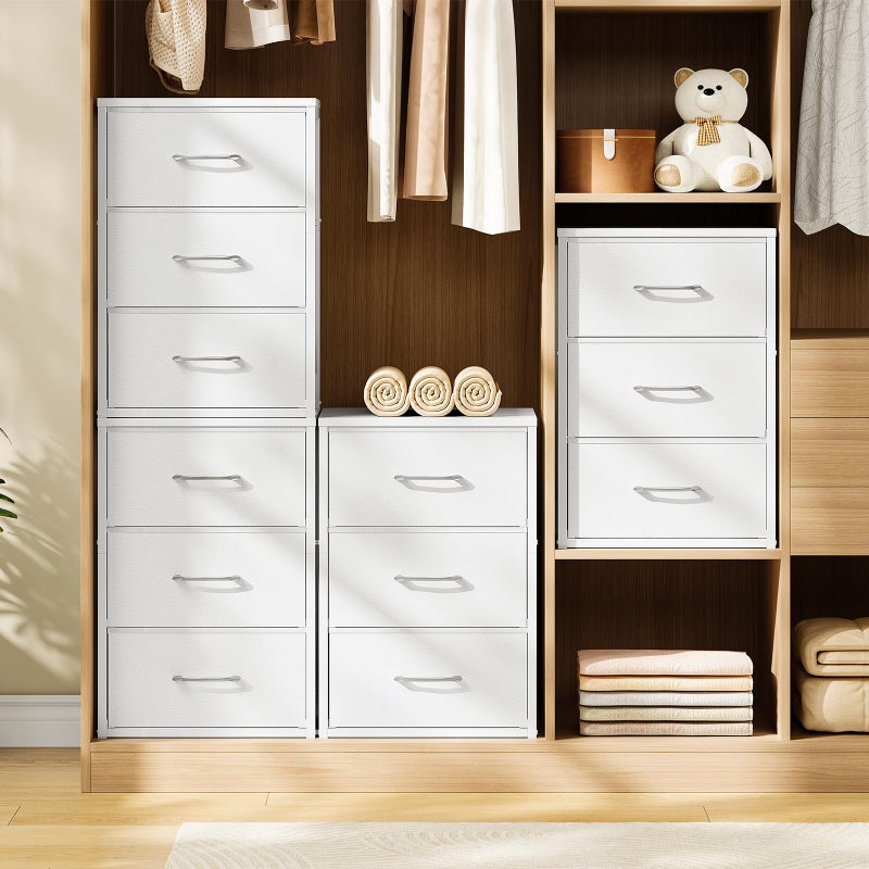 CHOEZON Stackable Storage Drawers for Closet, 3 Drawer Dresser with Wooden Top, Fabric Clothes Organizers with Metal Handles, Closet Organizer with 3 Drawers for Bedroom, Living Room, White TCW31WB - Image 4