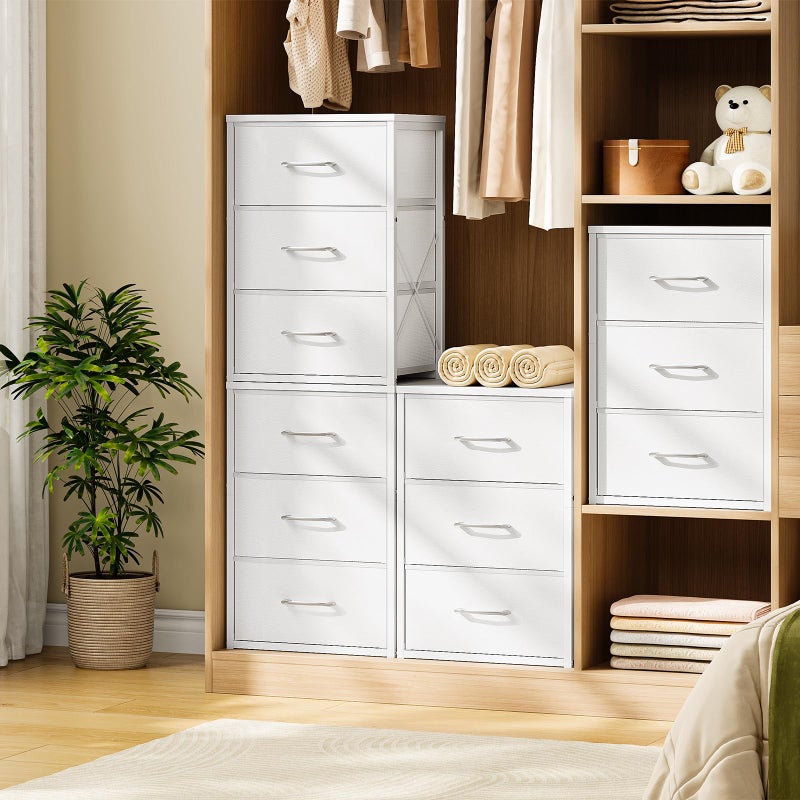 CHOEZON Stackable Storage Drawers for Closet, 3 Drawer Dresser with Wooden Top, Fabric Clothes Organizers with Metal Handles, Closet Organizer with 3 Drawers for Bedroom, Living Room, White TCW31WB - Image 2