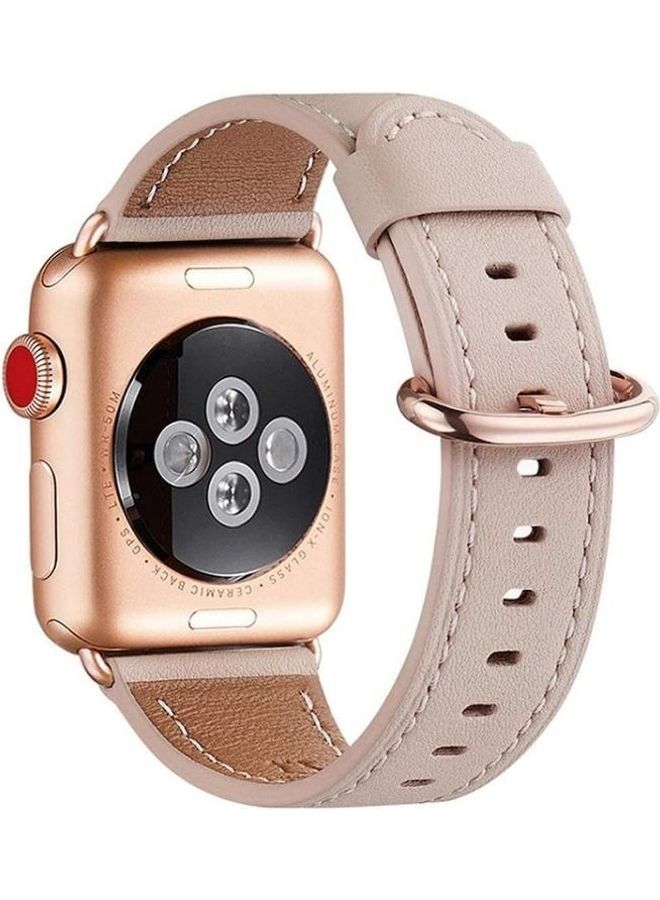 NIBEMINENT Round Buckle Leather Replacement Wrist Strap Watchband For Apple Watch Series 7/6/SE/5/4/3/2/1 45/44/42mm Pink - Image 3