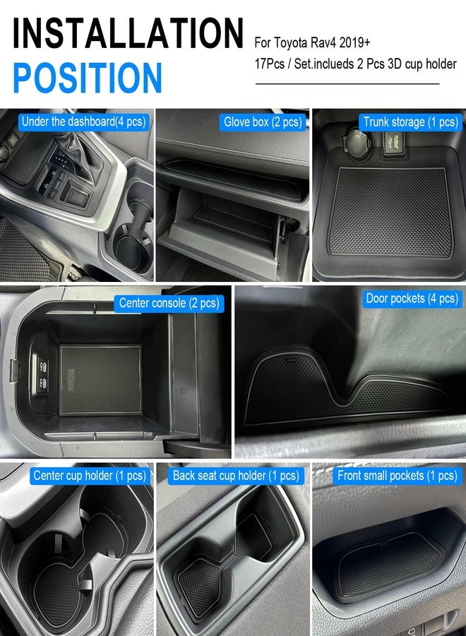 REMOCH for Toyota RAV4 Accessories 2025 2024 2023 2022 2021 2020 2019 and 2021-2025 RAV4 Prime Custom Fit Cup Holder Center Console and Door Pockets Mat Pad (17Pcs Set, Gray Trim) - Image 5