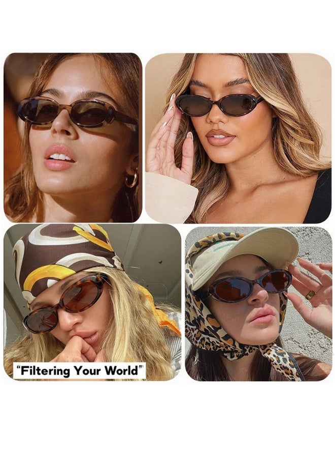 2 Pieces Unisex Fashion Sunglasses with Eyeglasses bag and Cloth Small Oval 90s Vintage Shades for Women  Ideal for Picnic Outings City Sightseeing Music Festivals  Workday Commutes Weekend Hikes Retro Photo Shoots Family Trips - Image 2