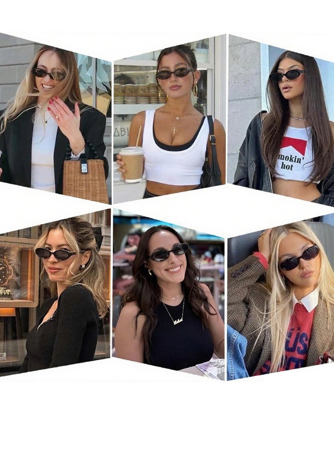 2 Pieces Unisex Fashion Sunglasses with Eyeglasses bag and Cloth Small Oval 90s Vintage Shades for Women  Ideal for Picnic Outings City Sightseeing Music Festivals  Workday Commutes Weekend Hikes Retro Photo Shoots Family Trips - Image 3