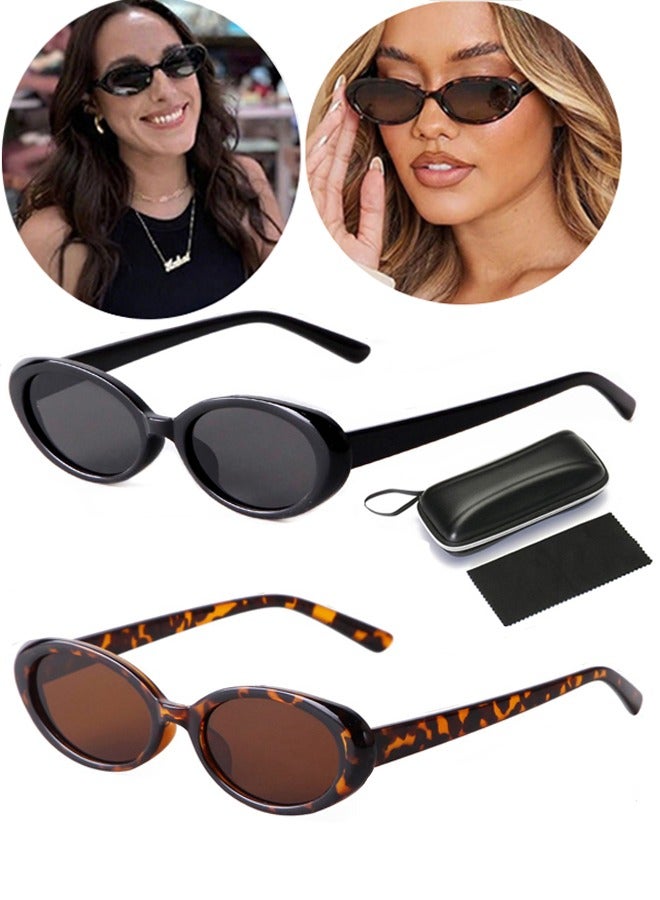 2 Pieces Unisex Fashion Sunglasses with Eyeglasses bag and Cloth Small Oval 90s Vintage Shades for Women  Ideal for Picnic Outings City Sightseeing Music Festivals  Workday Commutes Weekend Hikes Retro Photo Shoots Family Trips - Image 1