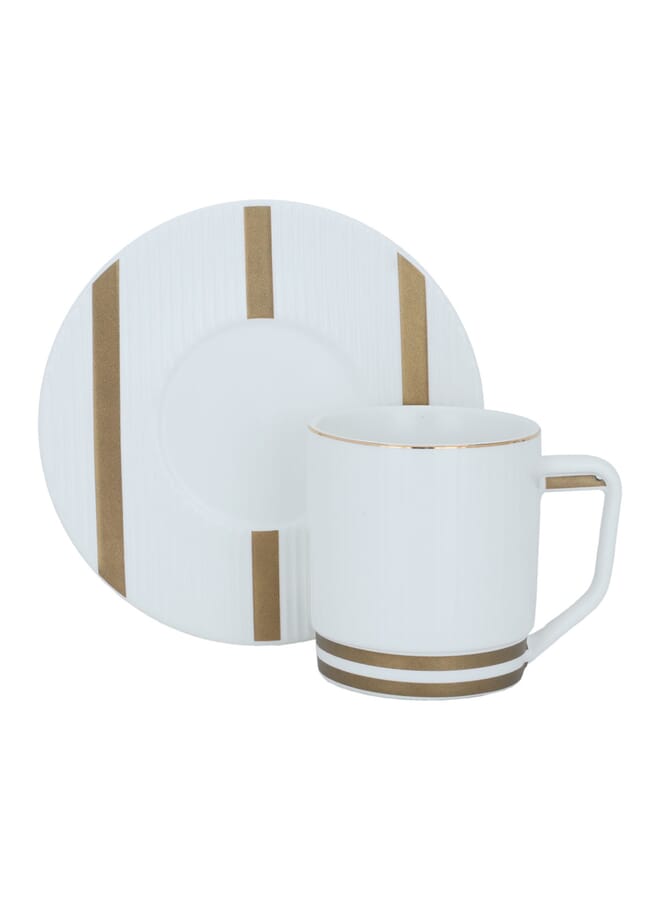 السيف غاليري طقم فناجين قهوة بورسلان أبيض بذهبي مع الصحن 12 قطعة - Image 1
