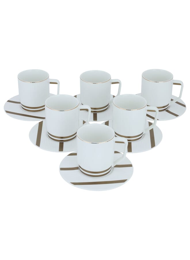 السيف غاليري طقم فناجين قهوة بورسلان أبيض بذهبي مع الصحن 12 قطعة - Image 2