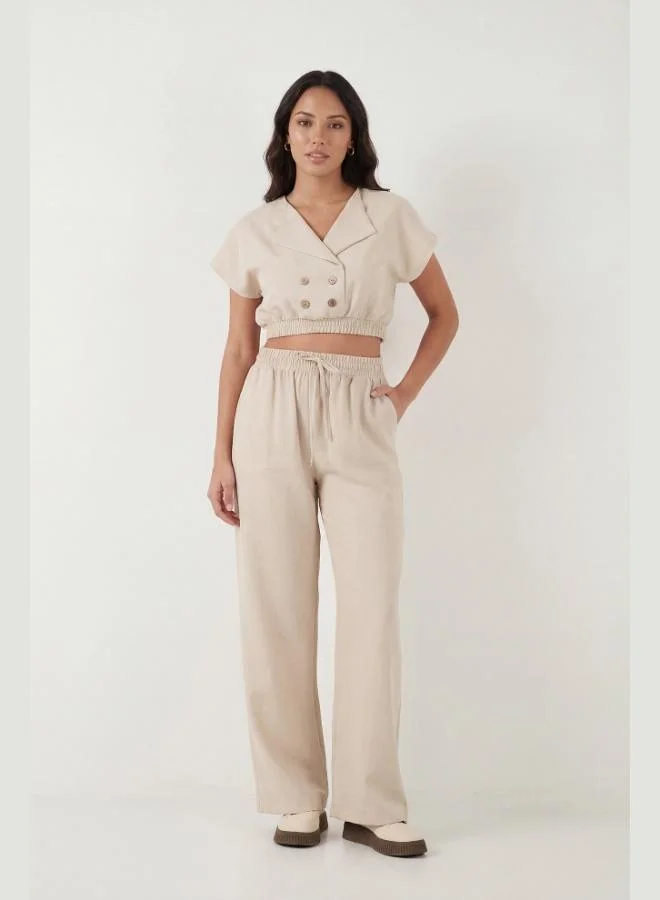 ليلا Lela Regular Fit Double-Breasted Collar Button Detail Crop Suit for Women SET 5866446