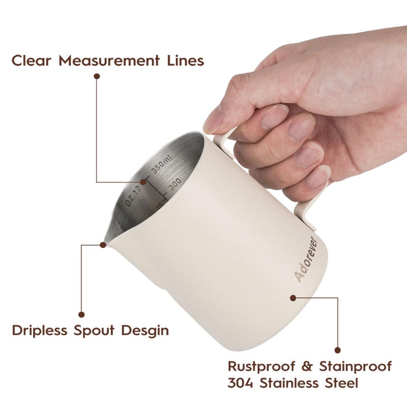 Adorever Milk Frothing Pitcher, 600ml/20oz Steaming Pitchers Stainless Steel Milk Coffee Cappuccino Latte Art Barista Steam Pitchers Milk Jug Cup with Decorating Art Pen, Matte White - Image 2