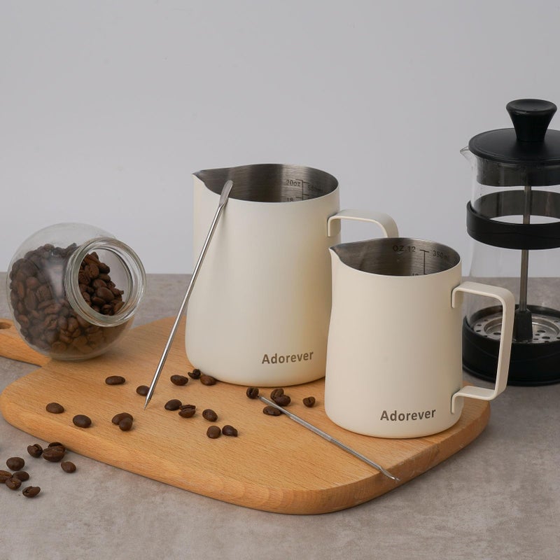 Adorever Milk Frothing Pitcher, 600ml/20oz Steaming Pitchers Stainless Steel Milk Coffee Cappuccino Latte Art Barista Steam Pitchers Milk Jug Cup with Decorating Art Pen, Matte White - Image 5
