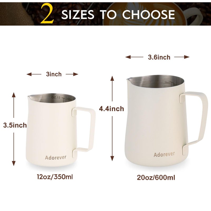 Adorever Milk Frothing Pitcher, 600ml/20oz Steaming Pitchers Stainless Steel Milk Coffee Cappuccino Latte Art Barista Steam Pitchers Milk Jug Cup with Decorating Art Pen, Matte White - Image 4