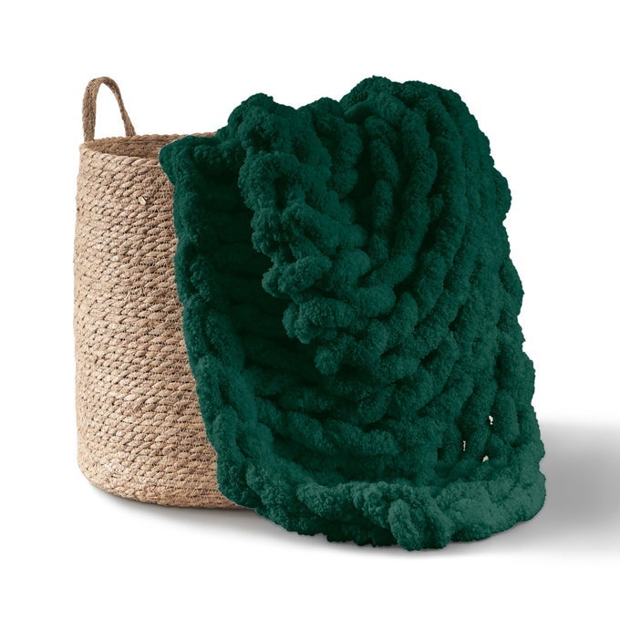 CHUNKY KNIT BLANKET THROW 100 HAND KNIT WITH JUMBO CHENILLE YARN 50X60 FOREST GREEN