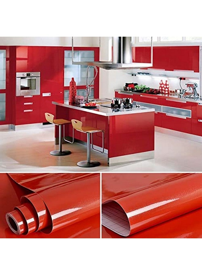 صن بيرد ملصقات حائط مصنوعة من الخشب وورق جدران من الفينيل وبطانة للباب وأثاث Almirah وطاولة علوية وخزانة ملابس وخزانة مطبخ مقاس 18 × 100 بوصة (أحمر لامع) - Image 1